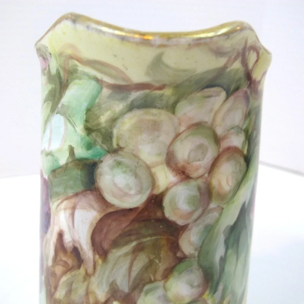 Antique Hand‎ Painted Porcelain Cider / Water Pitcher Signed SMB 1908 Grapes